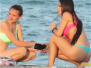 spycam Beach super-steamy Blue bikini g-string amateur teenage video