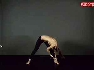 dark-haired gymnast flashing of her arse