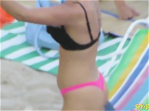 rosy swimsuit first-timer stripped to the waist hidden cam Beach damsels